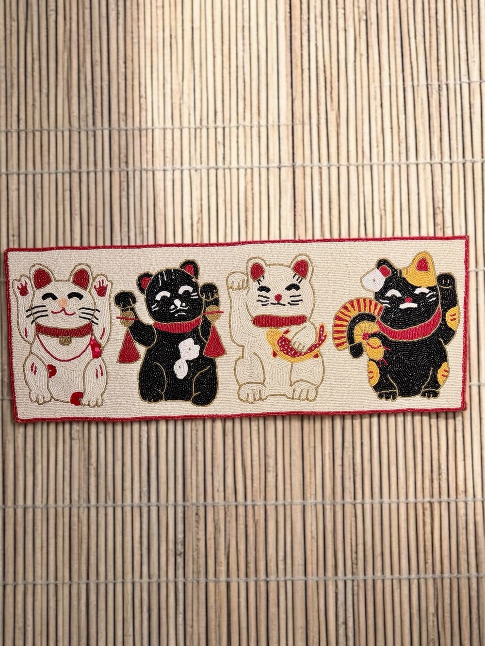Lucky Cat Beaded Table Runner